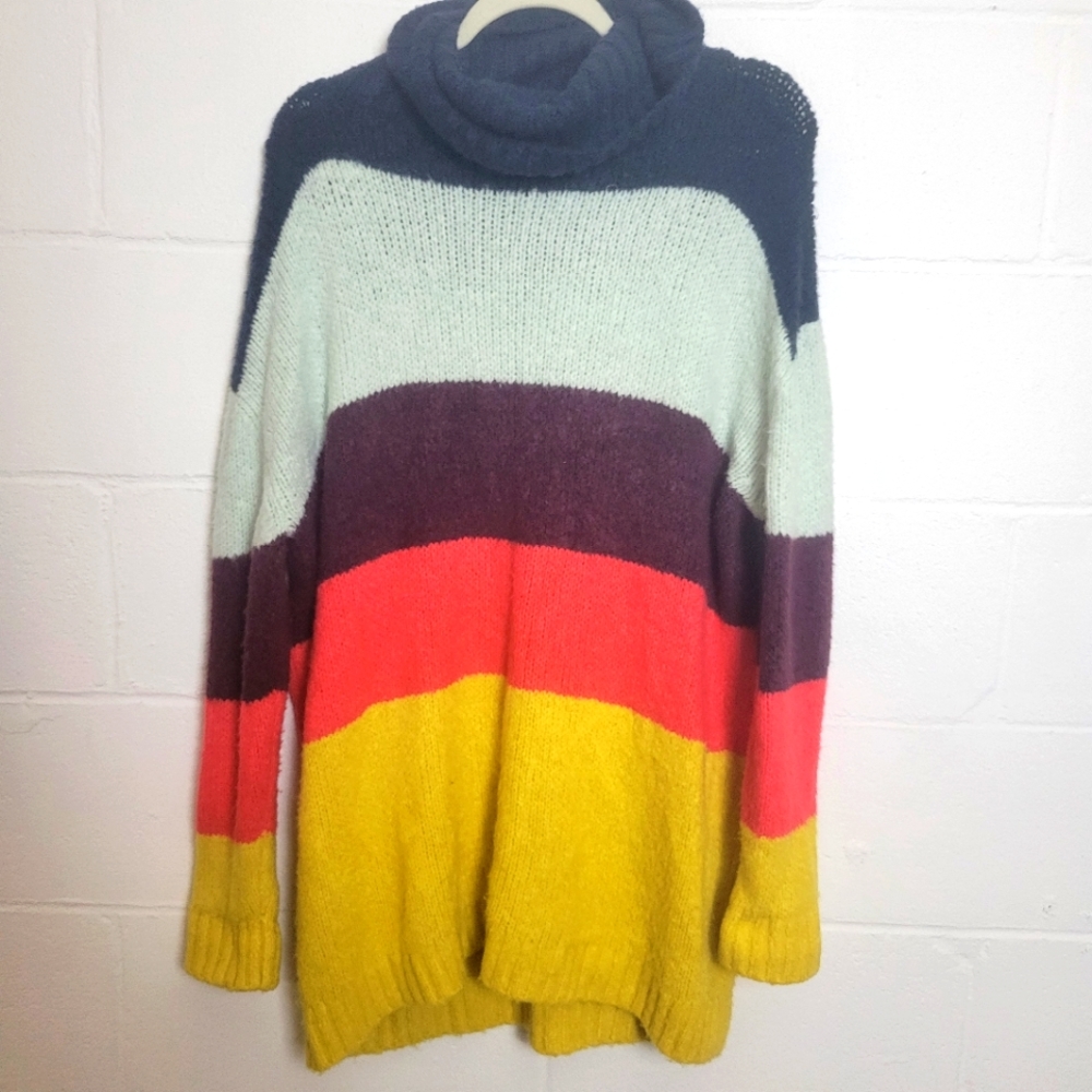 Chelsea28 Color Block Multicolor Striped Turtleneck Sweater Medium